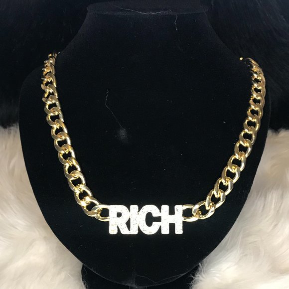 GOLD CRYSTAL RICH PENDANT CHUNKY NECKLACE - Picture 4 of 8